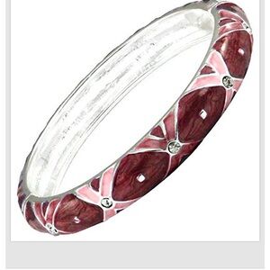 Red Silver Crystal Bangle Bracelet Enamel Hinged Alloy Women Fashion Jewelry